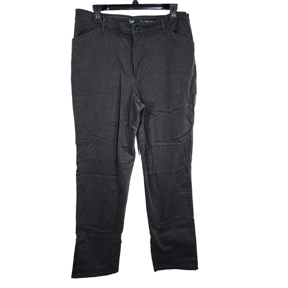 Lee Women's Pant Size 14 Long Relaxed Fit All Day Straight Leg Charcoal Heather